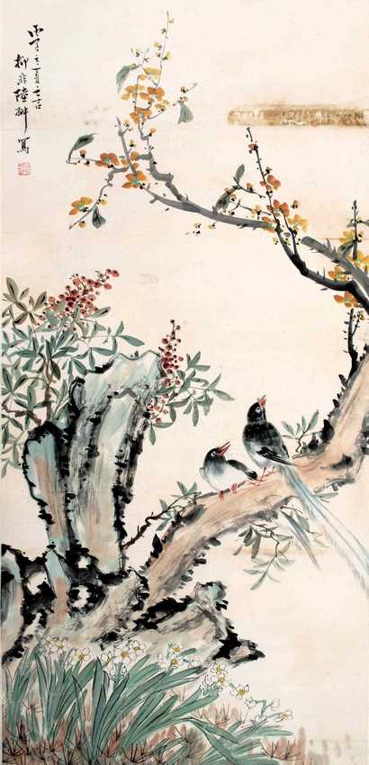 陆抑非 花鸟 立轴